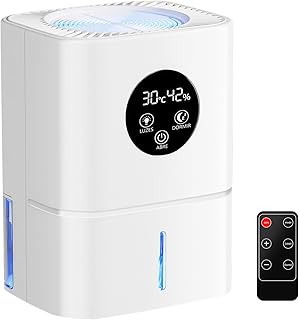 QBuen pequeno desumidificador de ar, 1100 ML, 7 luzes, com 2 modos, lembrete de água cheia e desligamento automático