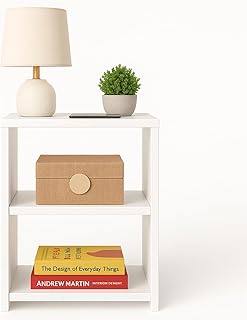 BOXFAN Criado-Mudo Multiuso de MDF com Nichos, Mesa de Cabeceira, Mesa de Apoio para Quarto, Sala ou Escritório, Ideal para Cama de Casal ou Solteiro, Decoração Moderna - Branco