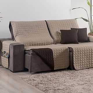 Capa para Sofá Retrátil 4 Lugares Tamanho King 2,40m 400 Fios + 2 Capa de Almofada | Protetor de Sofá Retrátil com Bolso (Caqui/Marrom)