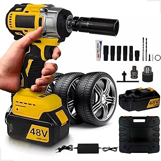 Chave de Impacto 48V Bivolt, Recarregável com 2 Baterias (2000mAh), Alta Velocidade até 2300 RPM