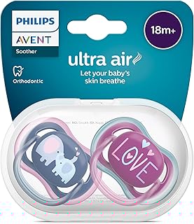 Chupeta Philips Avent Ultra Air Dupla, Design Ortodôntico, Para Bebês de +18 Meses, sem BPA, com Caixa Esterilizadora, Azul/Rosa, SCF349/22