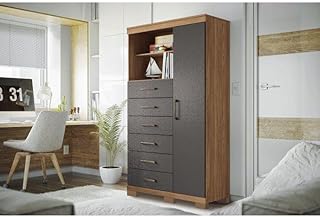 Cômoda 6 Gavetas 1 Porta 2 Nichos e Pés Marabá Jatobá/Grafite