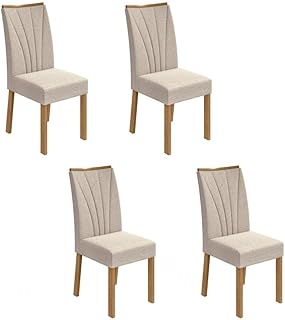 Conjunto 4 Cadeiras Estofadas Apogeu Móveis Lopas Amêndoa Clean/linho Rinzai Bege