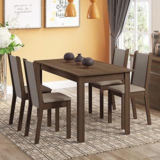 Conjunto Sala de Jantar Rosa Madesa Mesa com 4 Cadeiras - Rustic/Crema/Pérola