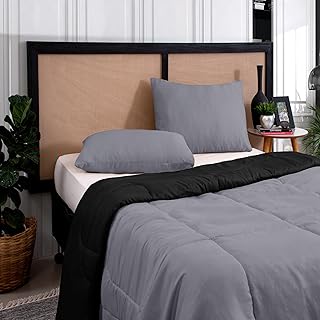 Edredom Casal Queen Margarida 3 Peças | Microfibra Antialérgica Premium | Macio, Confortável e Elegante | Ideal para Todas as Estações | Noites Aconchegantes e Relaxantes (Cinza e Preto)