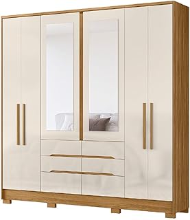 Guarda Roupas Casal Com Espelho 6 Portas 6 Gavetas San Francisco Madeirado/Off White Moval