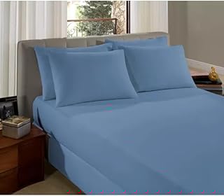 Jogo de Lençol Elástico King, 3 Peças, Malha 100% Algodão, Azul Ártico