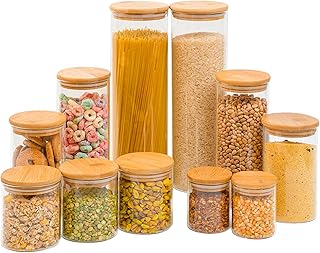 Kit 11 potes de vidro com tampa de bambu herméticos redondos - Tüd