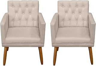 Kit 2 Poltronas Cadeira Decorativa para sala de estar recepção reforçada (Bege)
