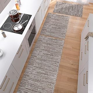 Kit 3 Peças Tapete de Cozinha Antiderrapante Passadeira Capacho Rústico Mesclado Marrom/Caramelo Jacquard