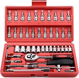 Kit Ferramentas 46 Peças com Catraca, Soquetes Allen Torx 1/4