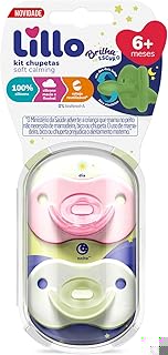 Lillo Kit De Chupeta 100% Silicone Calming Brilha No Escuro Bico Simétrico 6+ Meses - Rosa