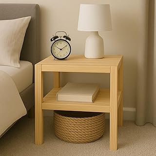 Mesinha De Cabeceira Multiuso De Madeira Pinus 2 Prateleiras Acabamento Natural