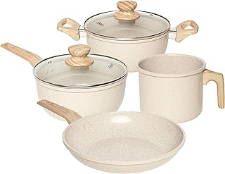 OSTER JOGO DE PANELAS E LEITEIRA MARBLE EDITION CREAM – 4 PEÇAS COM REVESTIMENTO CERÂMICO ANTIADERENTE