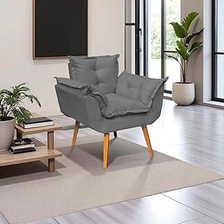 Poltrona Alice Decorativa Para Sala Cadeira Reforçada Para Recepção Manicure Clínica Sala De Espera Consultório Escritório Pé Castanho - Clique & Decore (Cinza)