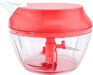 Processador Manual de Alimentos 480ml Grande Triturador Com Três lâminas Em Inox E Pá Misturadora Triturador De Alho Acionamento Por Corda Retrátil (Vermelho)