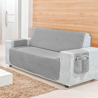 Protetor de Sofá 4 Lugares Padrão ou Retrátil Com Porta-Objetos nas Laterais, Capa de Sofá Reclinável 2,20 de assento - Proteção e Estilo em Microfibra (Cinza)