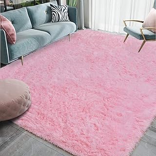 Tapete Homore luxuoso para área fofa tapete moderno para quarto sala de estar, tapete super macio e confortável, tapetes fofos para crianças berçário meninas casa, 3 x 5 pés rosa